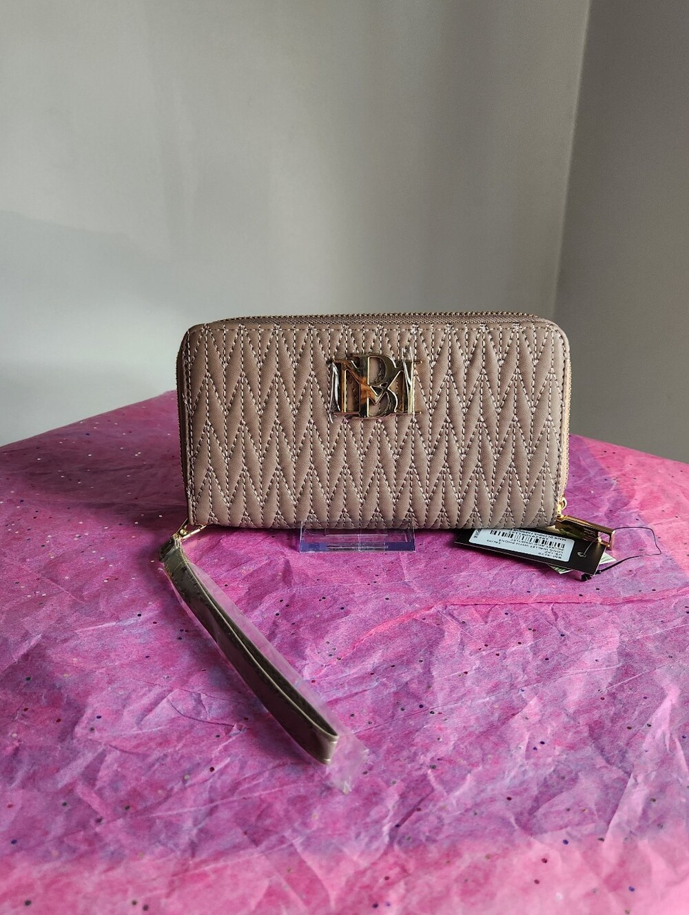 Badgley Mischka Taupe Wallet and Phone Holder, NWT.